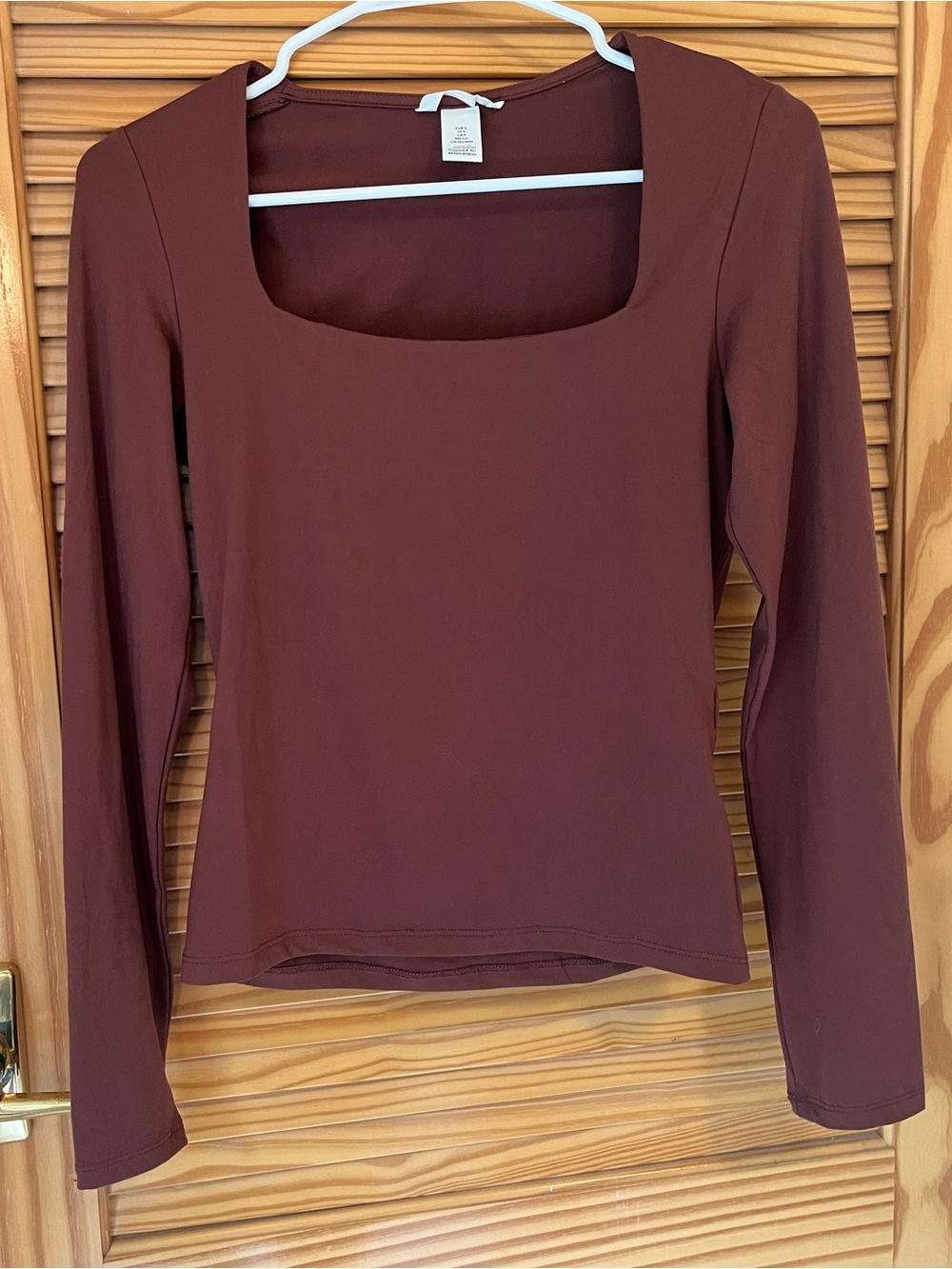 H&M Square Neck Soft Long Sleeve Top - Maroon Fall Basic Casual